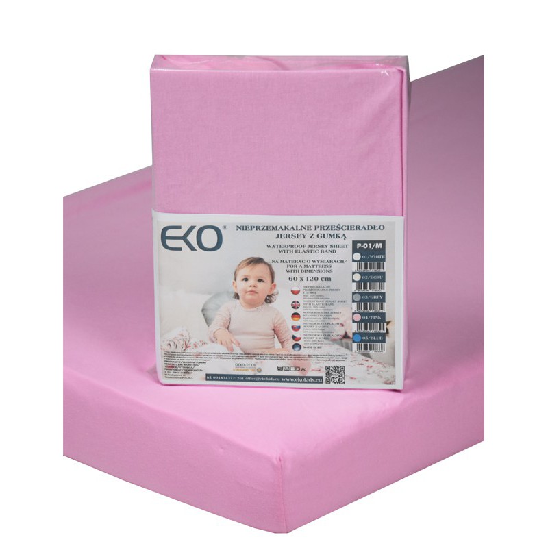 EKO Vodotesna rjuha z gumijastim jerseyjem roza 120x60 cm