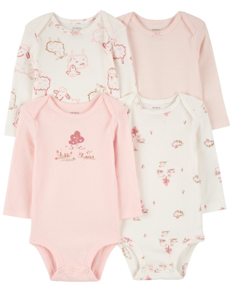CARTER'S Bodysuit lange mouw Roze/Ivoor meisje 4st 18m/maat. 86