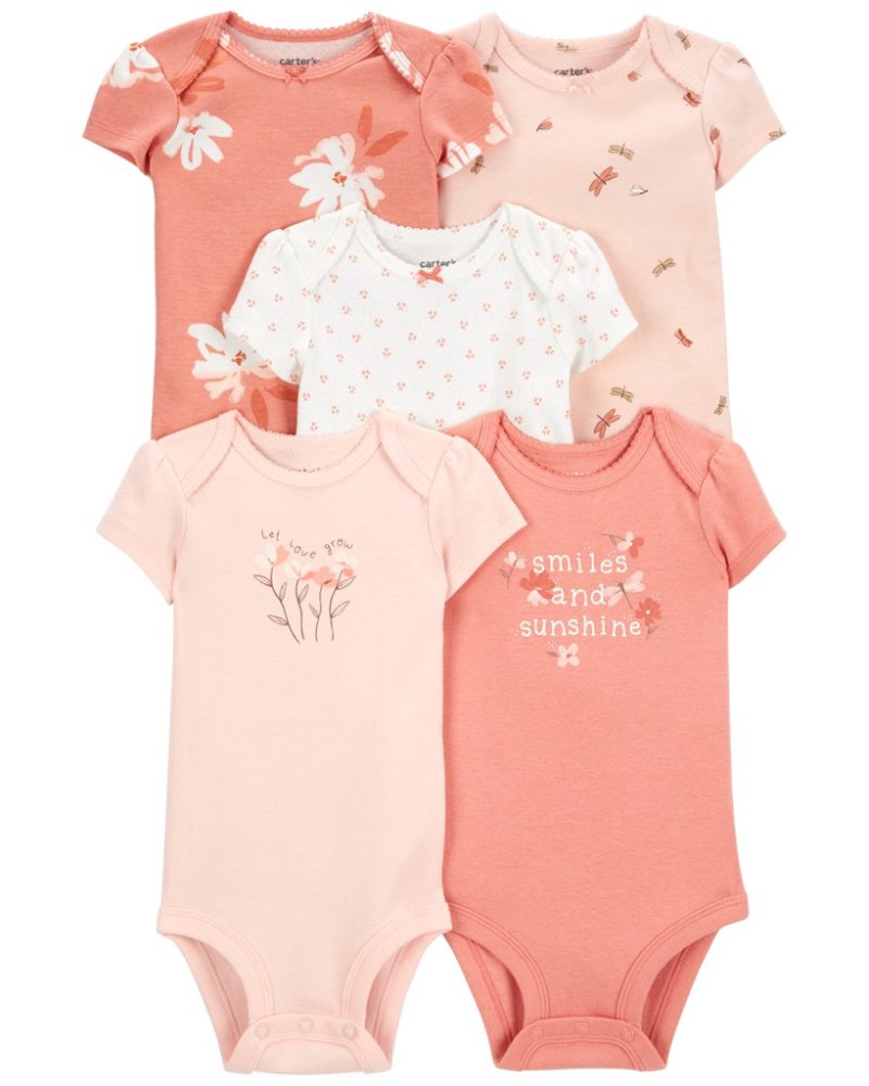 CARTER'S Bodysuit short sleeve Pink Floral girl 5pcs 12m/size 80