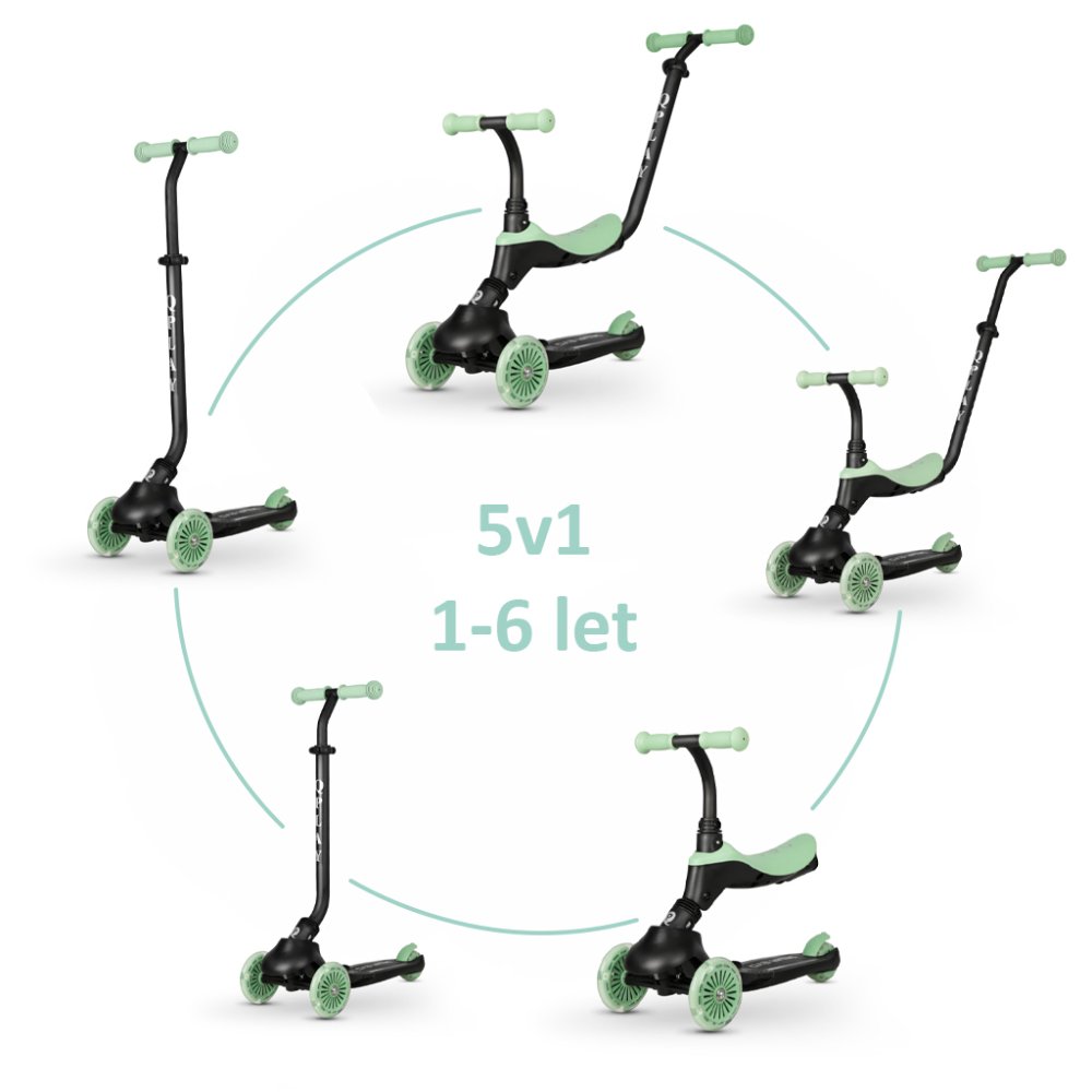 Hulajnoga / rowerek biegowy QPLAY Sema Evo ze światłami LED Jade Green, wiek 1–6 lat, do 50 kg