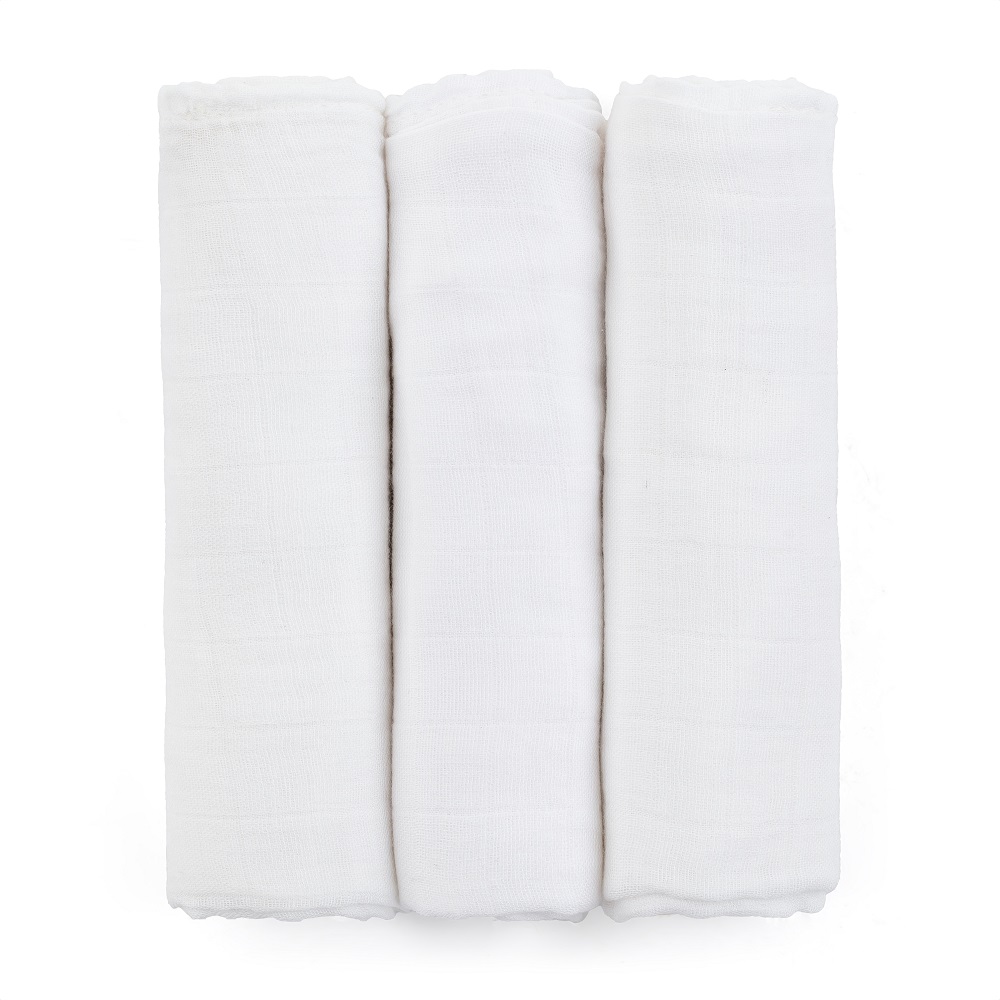 PETITE&MARS Súprava plienok bambusová mušelínová 3ks Moussy Total White, 68 x 68 cm