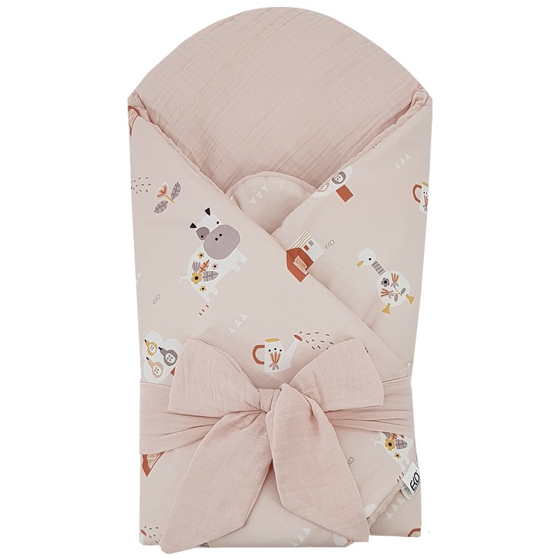 EKO Muslin Wrap cu inserție detașabilă din nucă de cocos My farma Muslin Pudder roz 75x75 cm