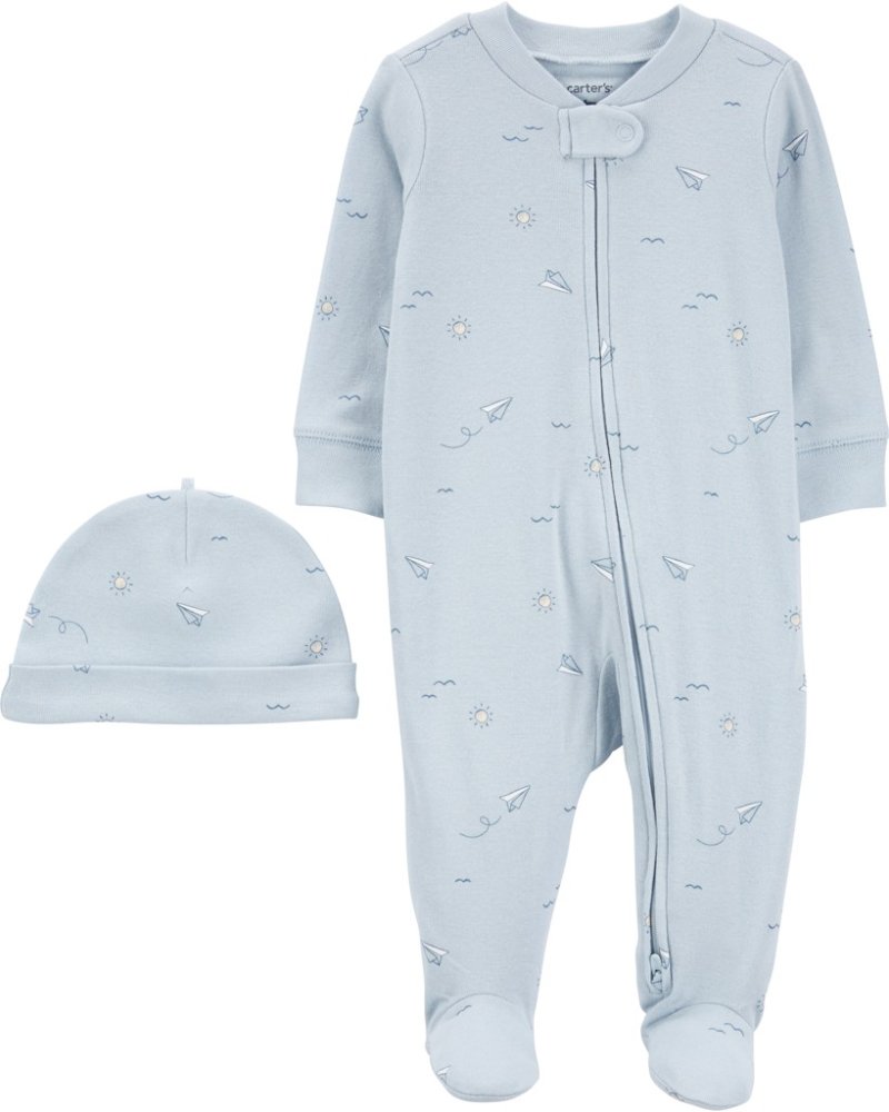 CARTER'S Komplet 2-dijelni kombinezon, kapa Blue Paper Airplane boy MFL 6m/vel. 68