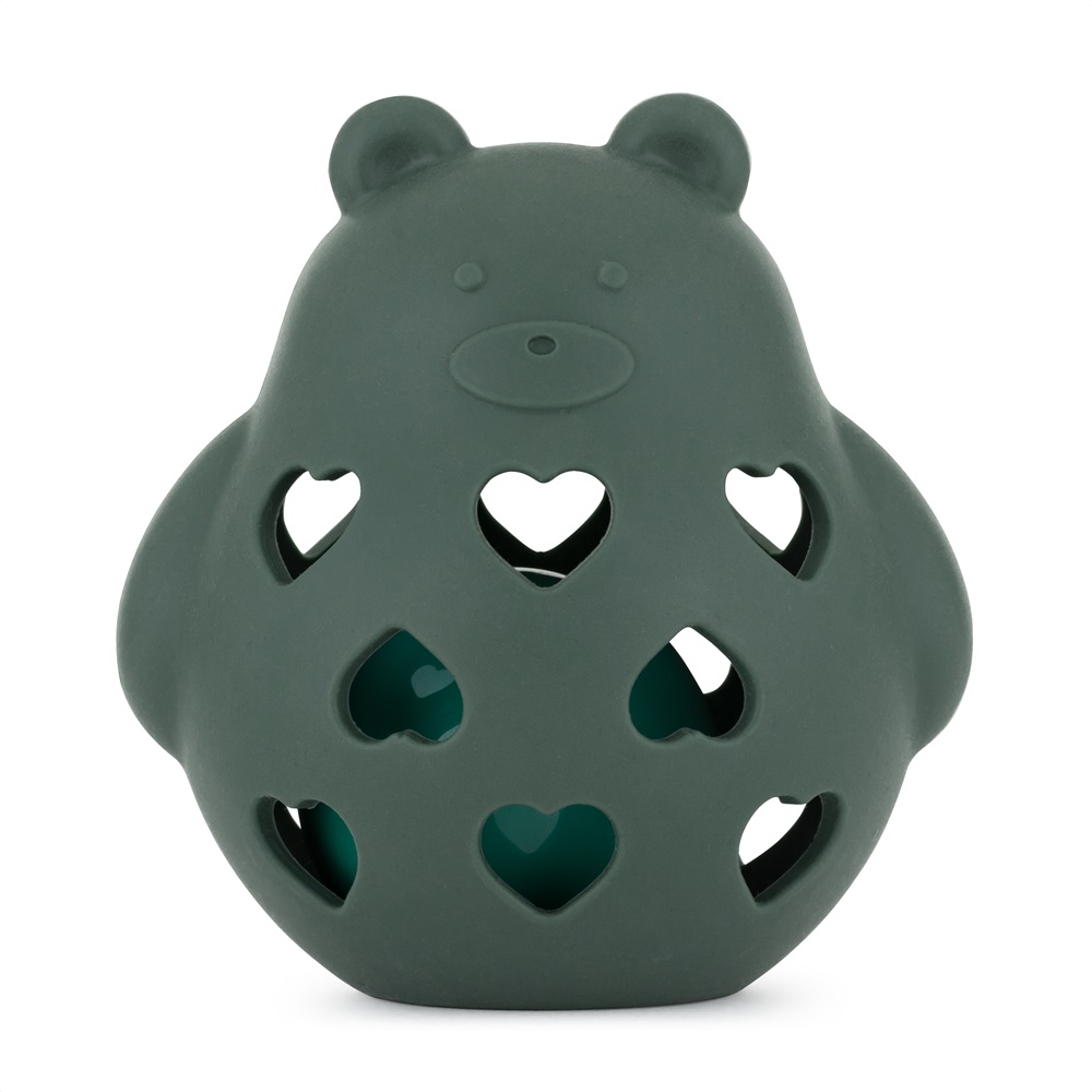 PETITE&MARS Hračka silikónová s hrkálkou Bear Basil Misty Green 0m+