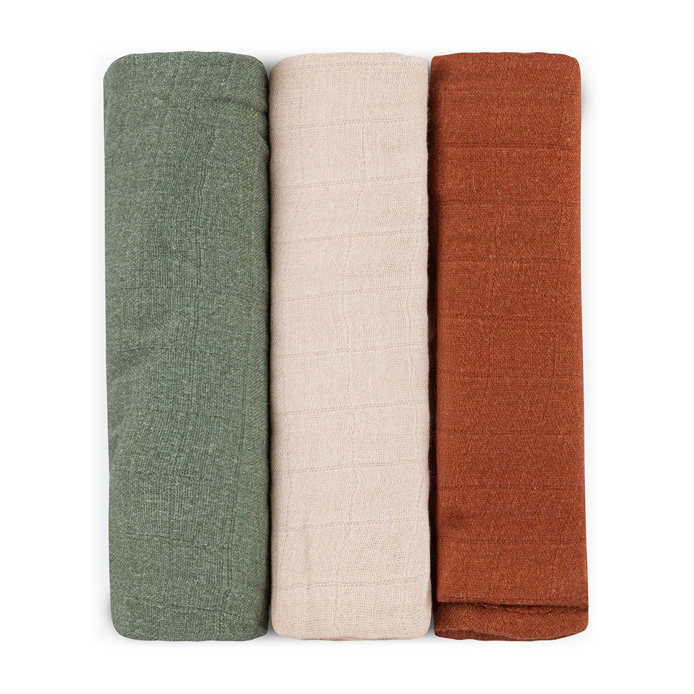 PETITE&MARS Sada plienok bambusová mušelínová 3ks Moussy Earth Tones 68 x 68 cm