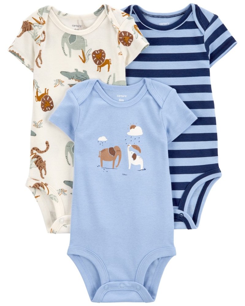CARTER'S Short sleeve bodysuit Blue Animals boy 3pcs 6m/size 68