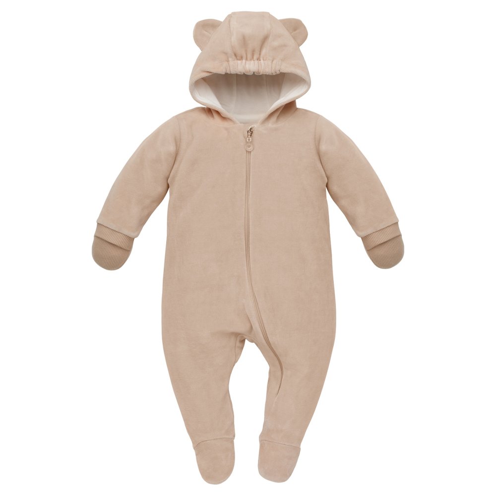 Combinaison PINOKIO avec fermeture éclair, velours transitionnel Lovely Day uni beige coton taille 74