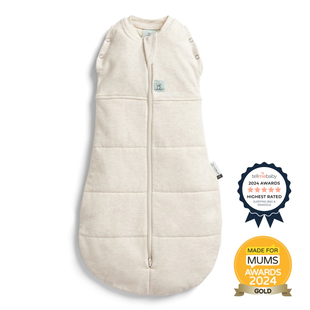 ERGOPOUCH Inbakerdoek en slaapzak 2-in-1 Cocoon Oatmeal Marle 6-12 m, 8-10 kg, 2,5 tog
