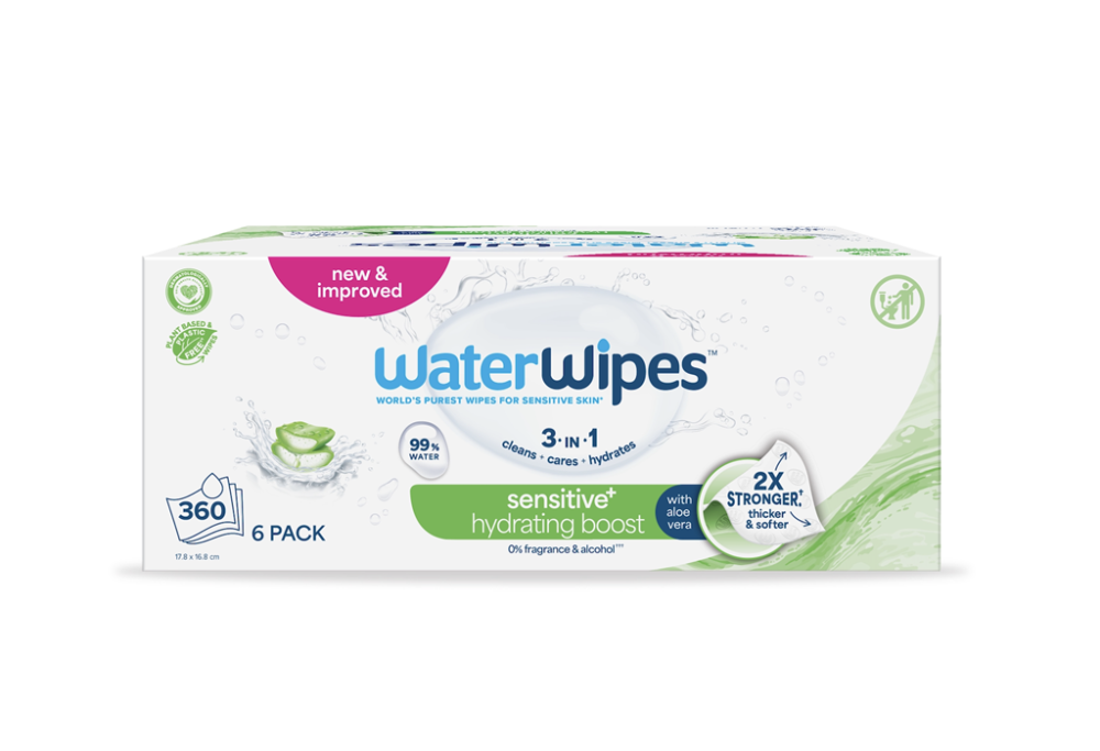 6x WATERWIPES Toallitas húmedas Hydrating clean with aloe vera 3in1 60 uds. (360 uds.)