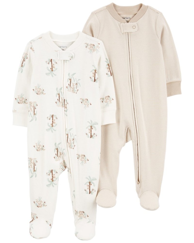 CARTER'S Sleep&Play Zip Jumpsuit Khaki Palm Tree/Stripe semleges 2db 9m/méret. 74