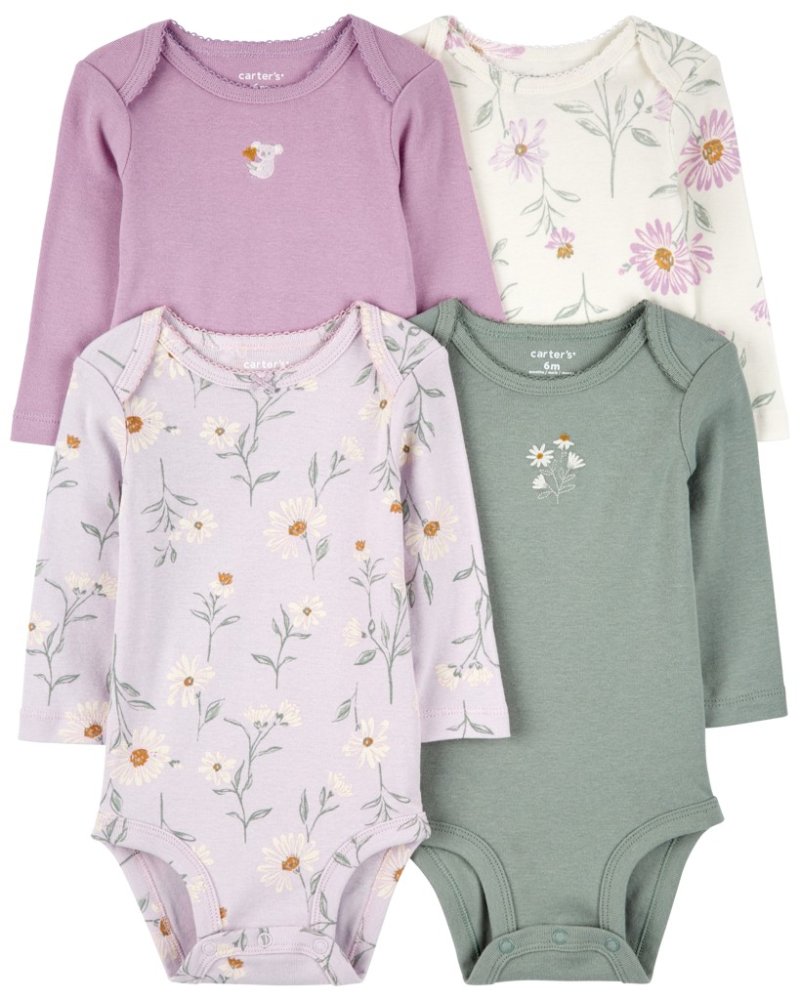 CARTER'S Bodysuit long sleeve Purple/Green Floral girl 4pcs NB/size 56