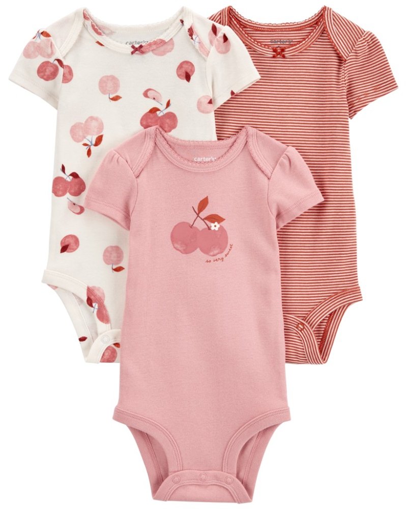 CARTER'S Body de manga corta rosa cereza niña 3 piezas 24m/talla. 92