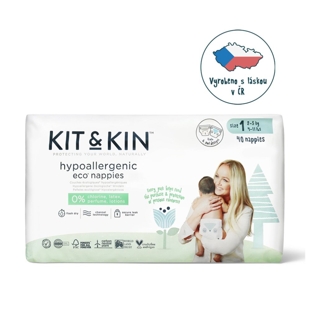 KIT & KIN Pieluszki jednorazowe eko 1 (2-5 kg) 38 szt