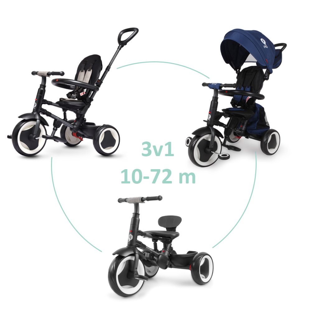 QPLAY Dreirad Rito Plus Blau, 3 in 1, Alter 10-72 Monate