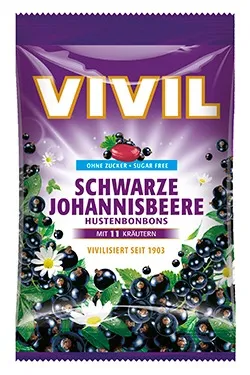Vivil bomboane coacaze negre cu vitamina C fara zahar, 60g