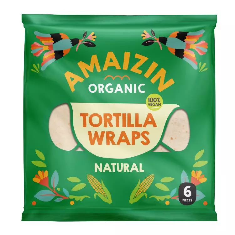 Tortilla bio din faina de grau, 6buc/240g Amaizin