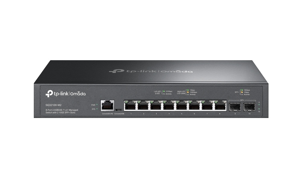 Switch TP-Link Omada, 8 x Porturi 2.5 Gbps, 2 x Sloturi SFP+ 10 Gbps, 80 Gbps, SDN Cloud, SG3210X-M2