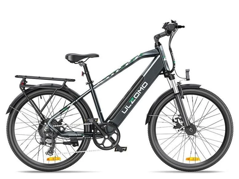 Bicicleta electrica Ulzomo ULZM26-GRAY, autonomie 100km, 250W, 36V 17Ah, 7 trepte viteza max. 25km/h, LDC, gri, anvelope 26x1.95 inch