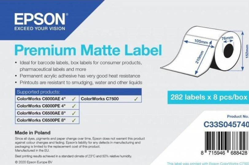 Epson C33S045740 Premium Matte, pentru ColorWorks, 105x210mm, 282buc., alb etichete autoadezive