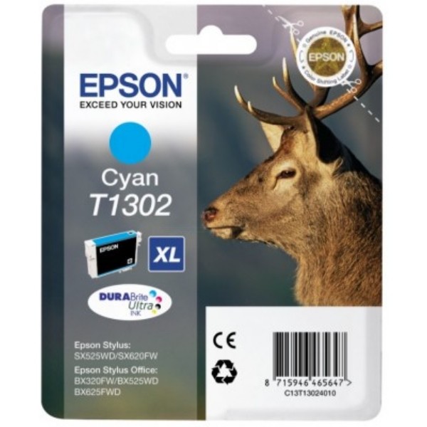 Epson T13024012, T1302 cián (cyan) eredeti tintapatron