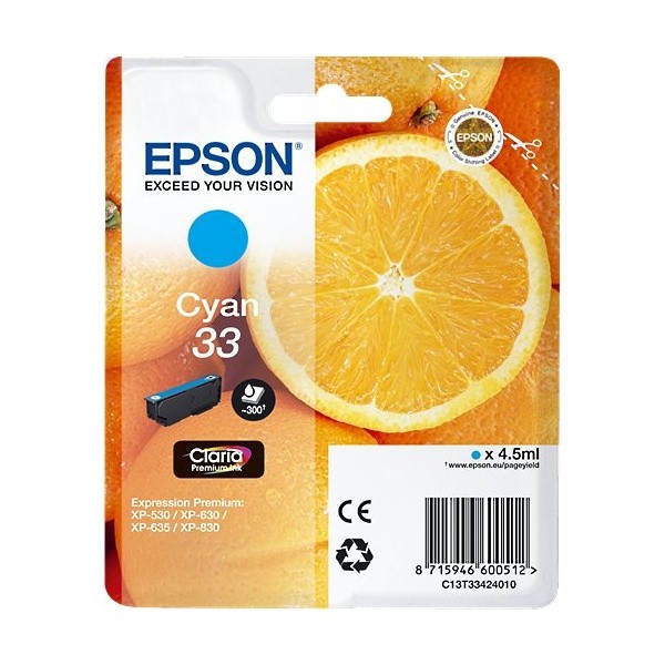 Epson T33424012, T33 błękitny (cyan) tusz oryginalna