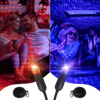 Set doua proiectoare luminoase de stelute rosii si violet tip usb cu gentute de transport tip breloc STAR-PROJ