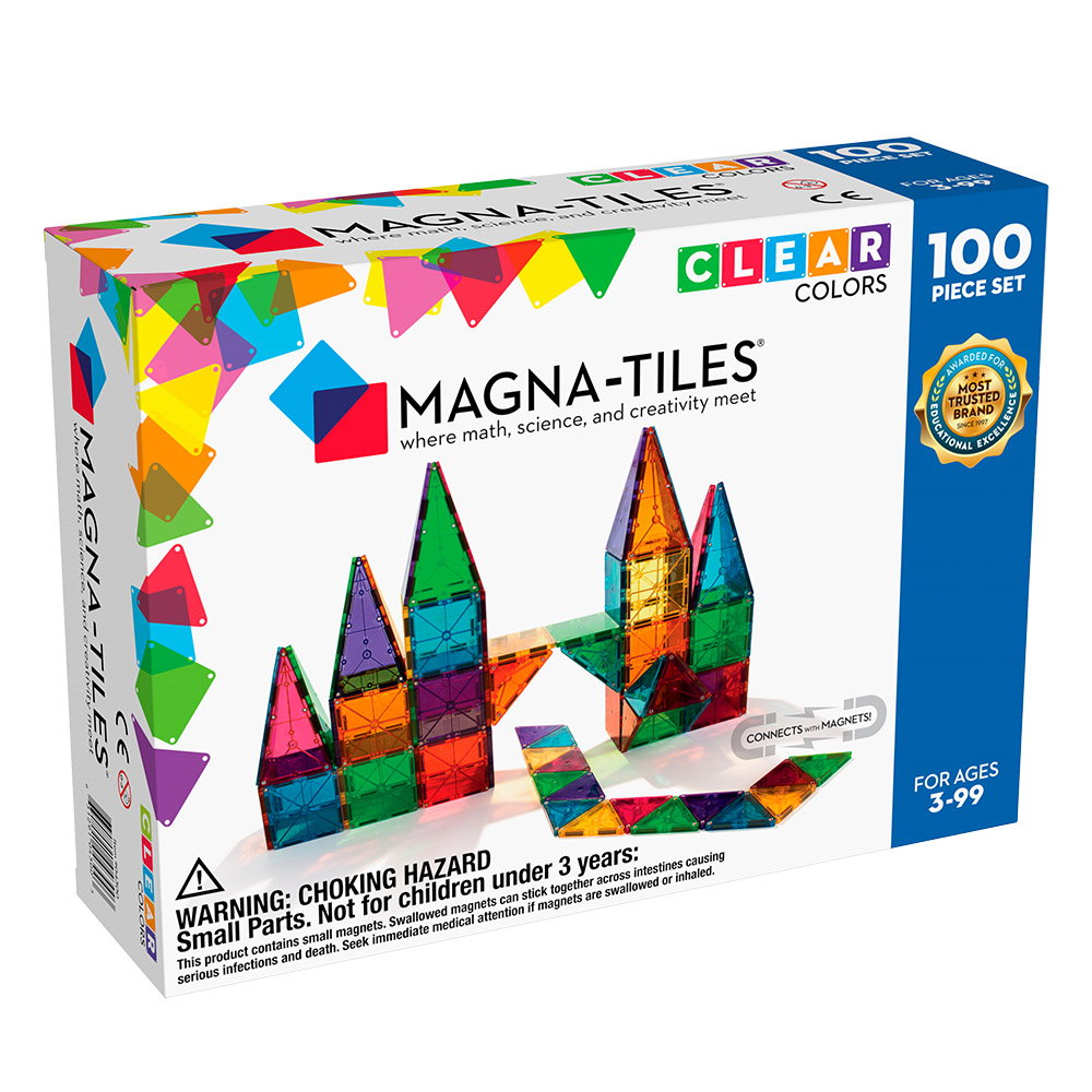 Magna-Tiles Clear Colors, set magnetic 100 piese multicolor