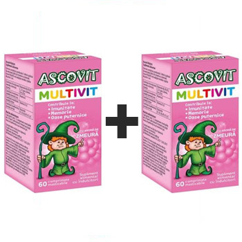 ASCOVIT MULTIVIT 60 CAPSULE MASTICABILE ZMEURA 2 LA PRET DE 1