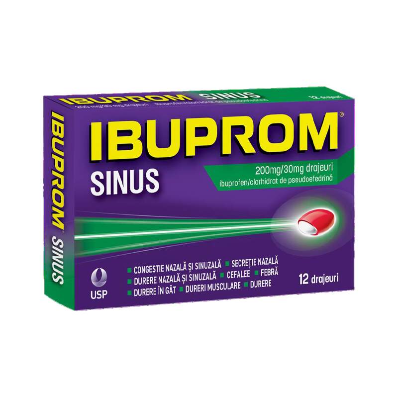 IBUPROM SINUS 200MG/30MG 12 DRAJEURI