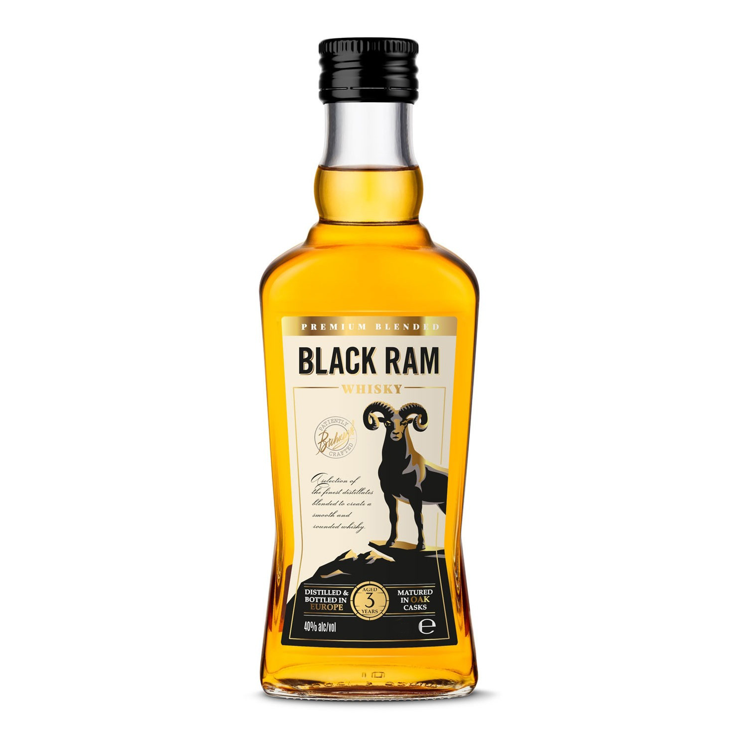 Whisky Premium Blended Black Ram 3YO 40% Alc. 0.2l