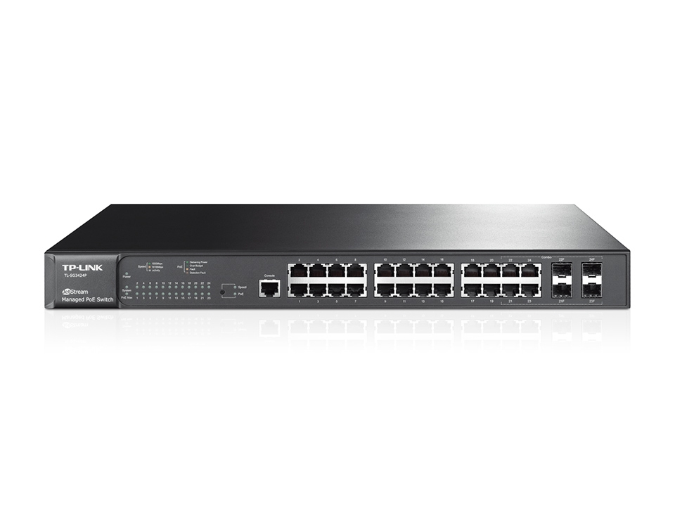 Switch TP-LINK TL-SG3424P, Porturi 24 x RJ-45 10/100/1000, 4 x SFP, Metal Case
