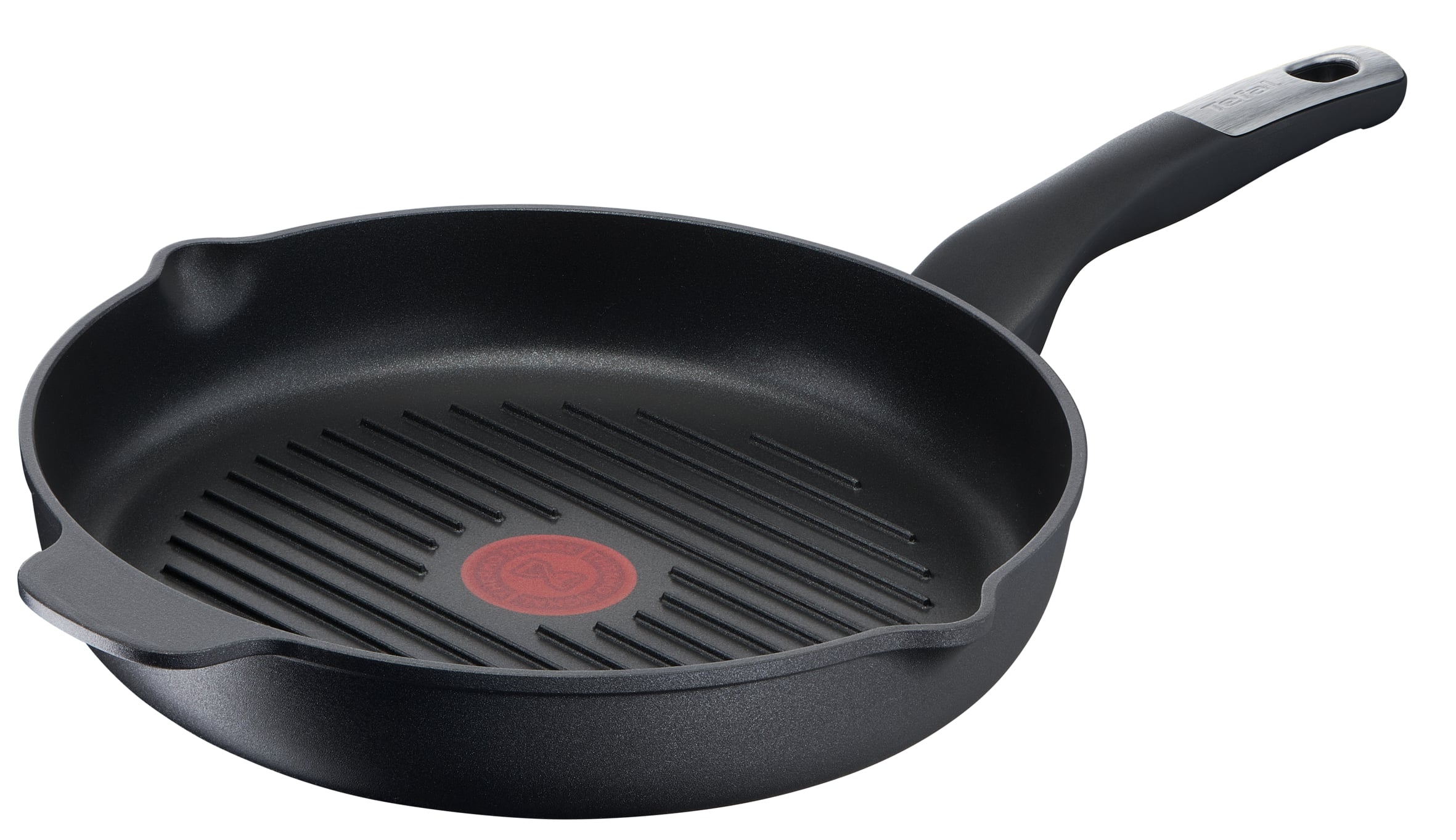 Tigaie grill 26 cm Unlimited Tefal E2294074, înveliș antiaderent 100% sigur, Titanium Anti-Scratch, Thermo-Signal™, bază Thermo-Fusion™, aluminiu, neg