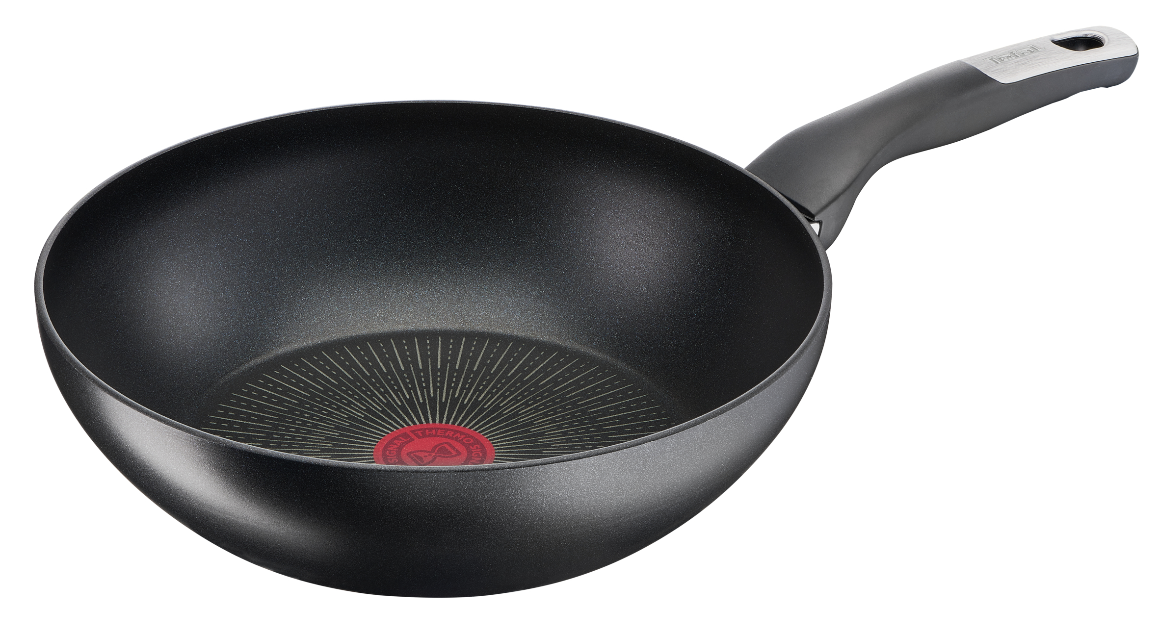 Tigaie Wok Unlimited G2551972, 28 cm, înveliș antiaderent 100% sigur, Titanium Anti-Scratch, Thermo-Signal™, bază Thermo-Fusion™, aluminiu, negru