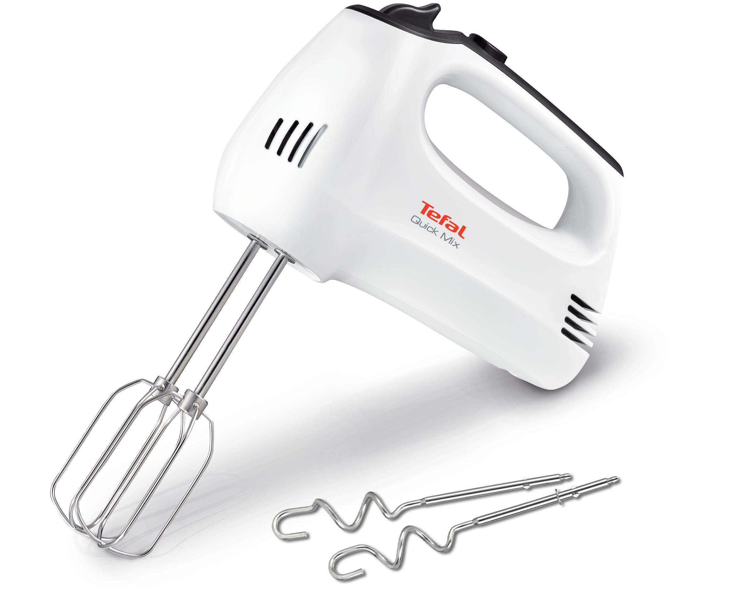 Mixer Quick Mix HT310138, 300 W, 5 trepte de viteză, funcție Turbo, 2 teluri, 2 cârlige, alb