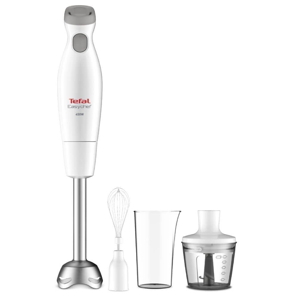 Blender vertical Tefal HB453138 Easychef 3 in 1, 450 W, 2 viteze, tocător, vas gradat, tel, Alb