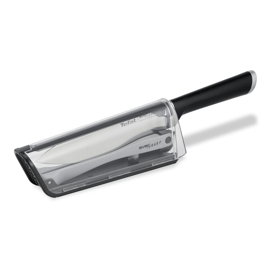 Cuțitul bucătarului cu suport de ascuțire Tefal Ever Sharp K2569004, 16.5 cm, suport cu tehnologie Dual Pivot, sistem de blocare, oțel german