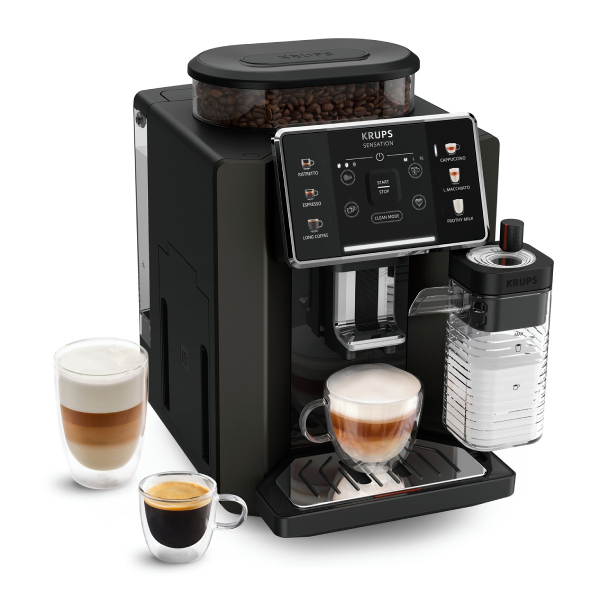Espressor automat Krups Sensation Milk M50 EA912910, 1450W, 15 bari, 6 rețete, ecran tactil, 260g, 1.7l, 3 trepte temperatură, râșniță 5 nivele, tehno