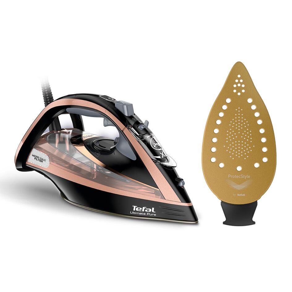 Fier de călcat Ultimate Pure FV9867E0, tehnologie exclusiva Micro-Calc Filter, 3000 W, jet de abur 260 g/min, Durilium AirGlide AutoClean, roz & negru