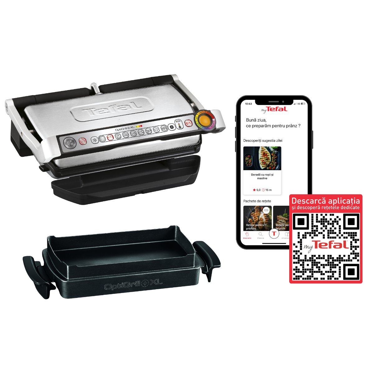Grătar electric OptiGrill+ XL Snacking & Baking GC724D12, 9 programe, indicator nivel gătire, mod manual 4 nivele, plăci antiaderente din aluminiu tur