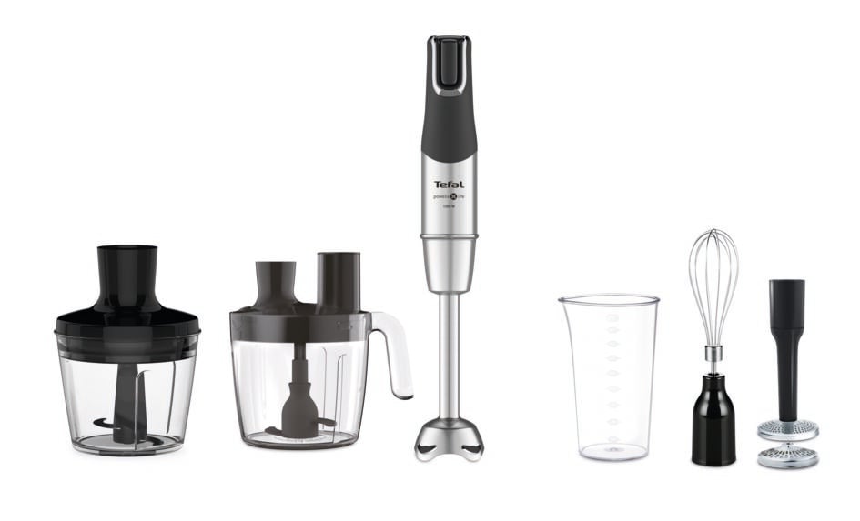 Blender vertical InfinyForce Pro 5 în 1 HB95LD38, 1200 W, tehnologie Powelix, tocător 0.5 L, tel, accesoriu piure, protecție antistropire, recipient 0