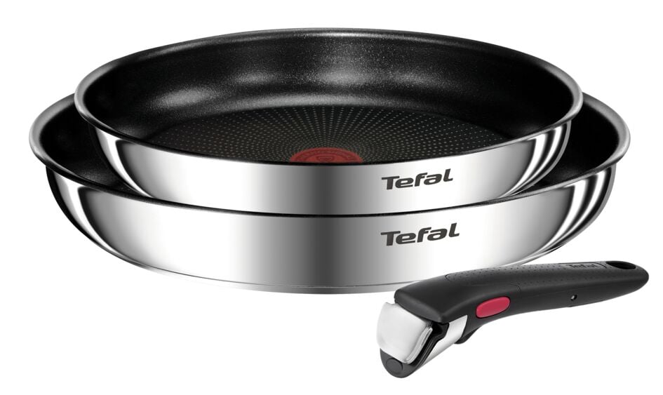 Set 3 piese TEFAL Ingenio Emotion L897S374, inducție (2 tigăi 24 cm & 28 cm, 1 mâner detașabil ), Tehnologia Thermo-Signal, inox
