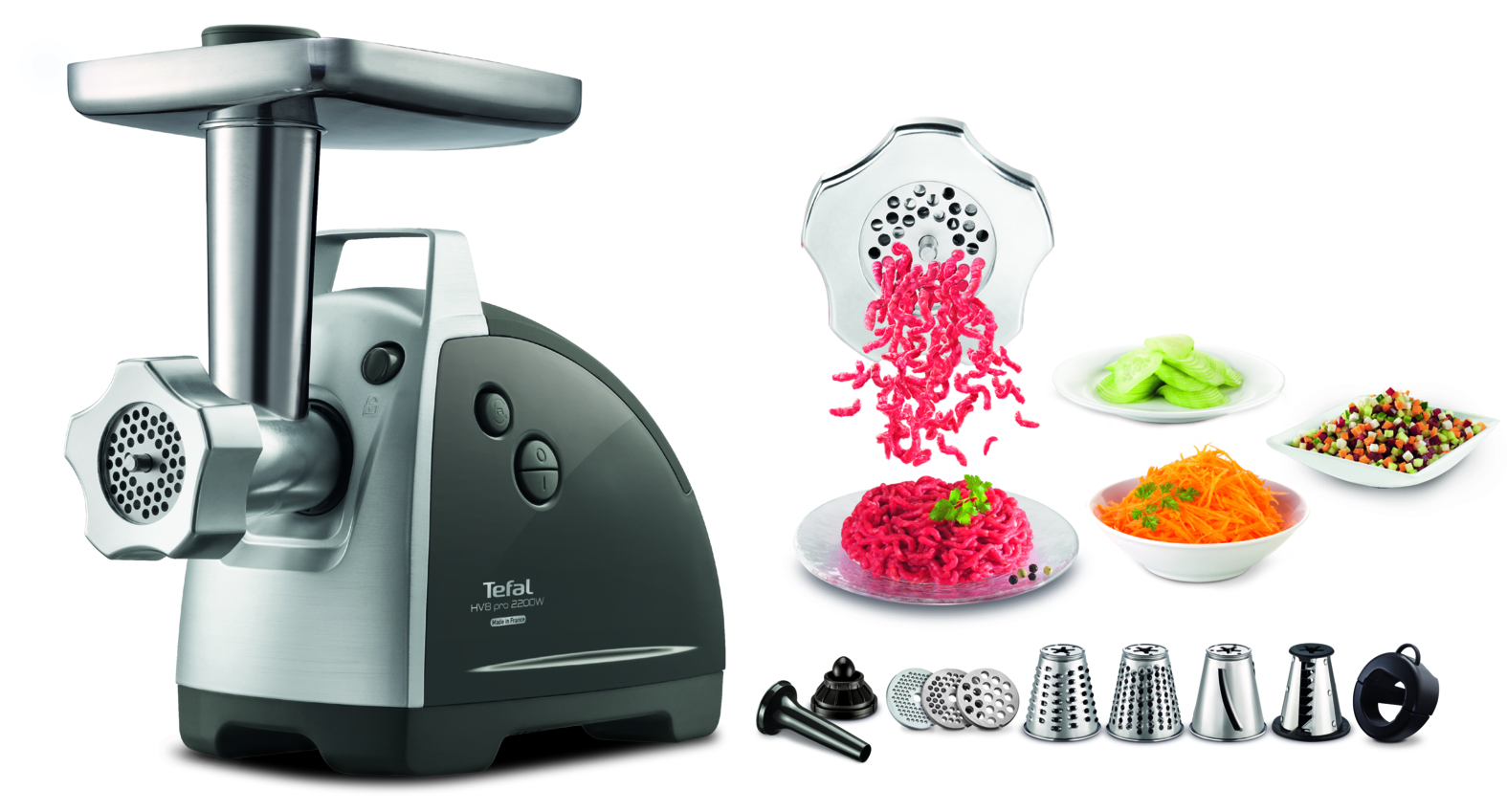 Mașină de tocat carne HV8 Plus 9 în 1 NE688837, 2200 W, 3 site inox, 6 accesorii, funcția Reverse, gri