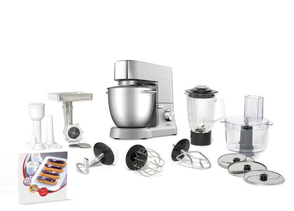 Robot de bucatarie planetar Masterchef Grande TEFAL QB813D38, 1500 W, 8 viteze, bol 6.7 l, 6 accesorii, argintiu