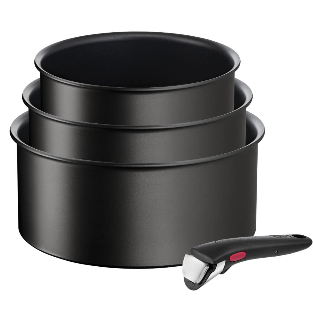 Set de 4 piese Tefal Ingenio Eco Resist L3979202, cratiță de 16/18/20 cm, mâner detașabil, indicator Thermo-Signal, compatibil cu inducția, înveliș an