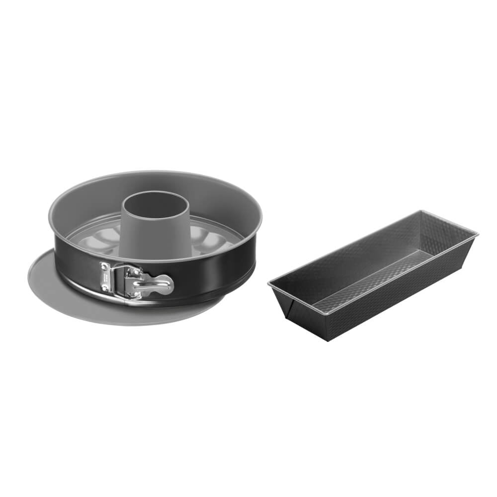 Set 3 piese pentru copt Tefal Easybake J174S274, formă rotundă cu margini detașabile 25 cm, bază pentru savarină, tavă dreptunghiulară 26cm, înveliș a