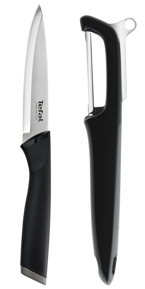 Set pentru curățarea legumelor Essential K2219255, cuțit si dispozitiv pentru decojire, lame oțel inoxidabil, 12 cm, mâner Soft Touch, negru, / inox