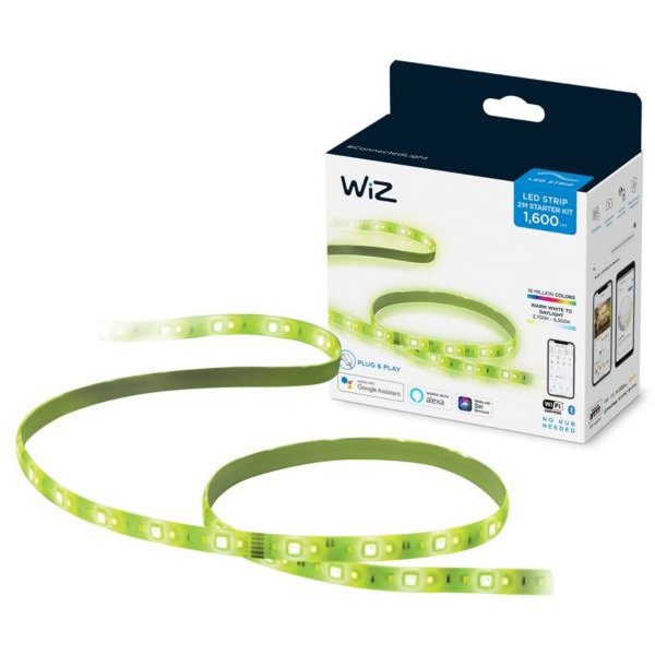 Banda LED RGB inteligenta Starter Kit, Wi-Fi, 20W, 1600 lm, lumina alba si colorata, compatibil Google Assistant/Alexa/Siri, 2 m Wiz 8718699788162
