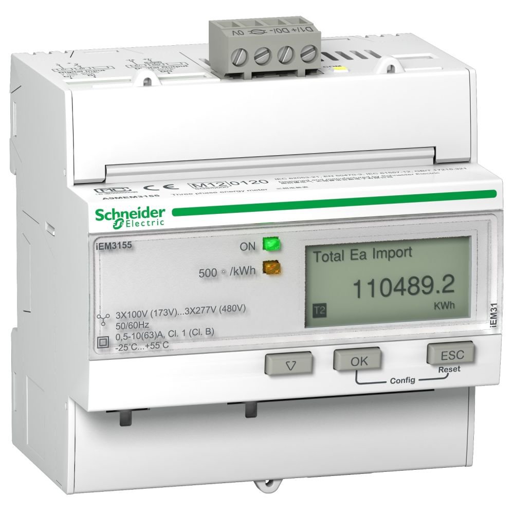 Contor energie 63 A, Modbus 1 Digital I - 1 Digital O, multi-tarif Schneider A9MEM3155