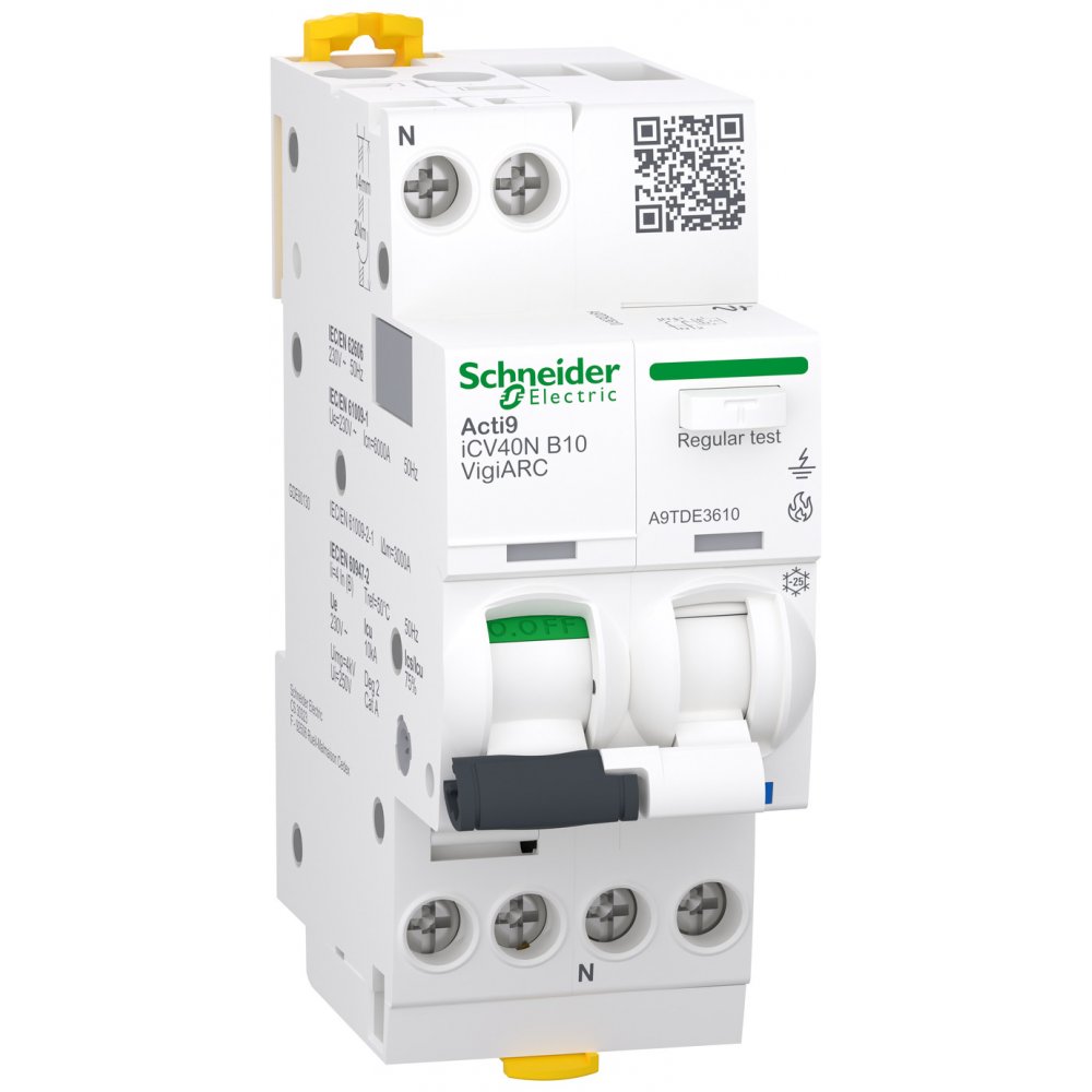 Acti9 AFDD, Intreruptor automat diferential, detectie arc electric, iCV40N, 1P+N, curba B, 10A, 6kA, 30mA tip A-SI, VigiARC RCBO Schneider A9TDE3610