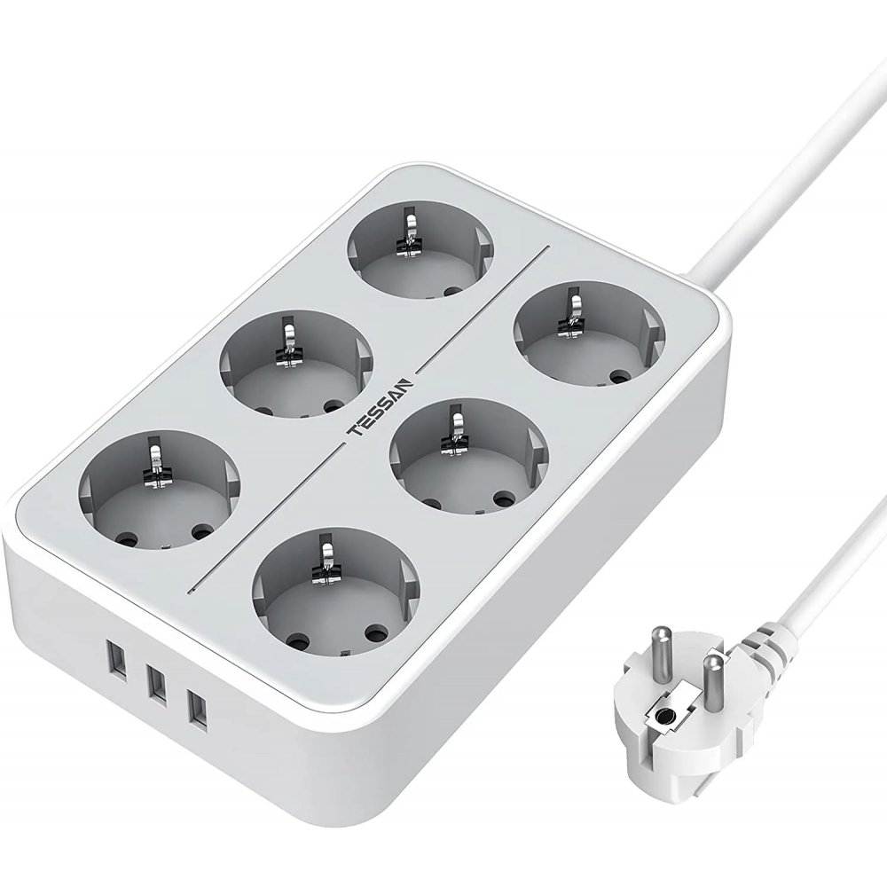 Prelungitor Tessan TS-303, 6 prize, 3 USB 3A, cablu 2m TS-303 / 0048544087613
